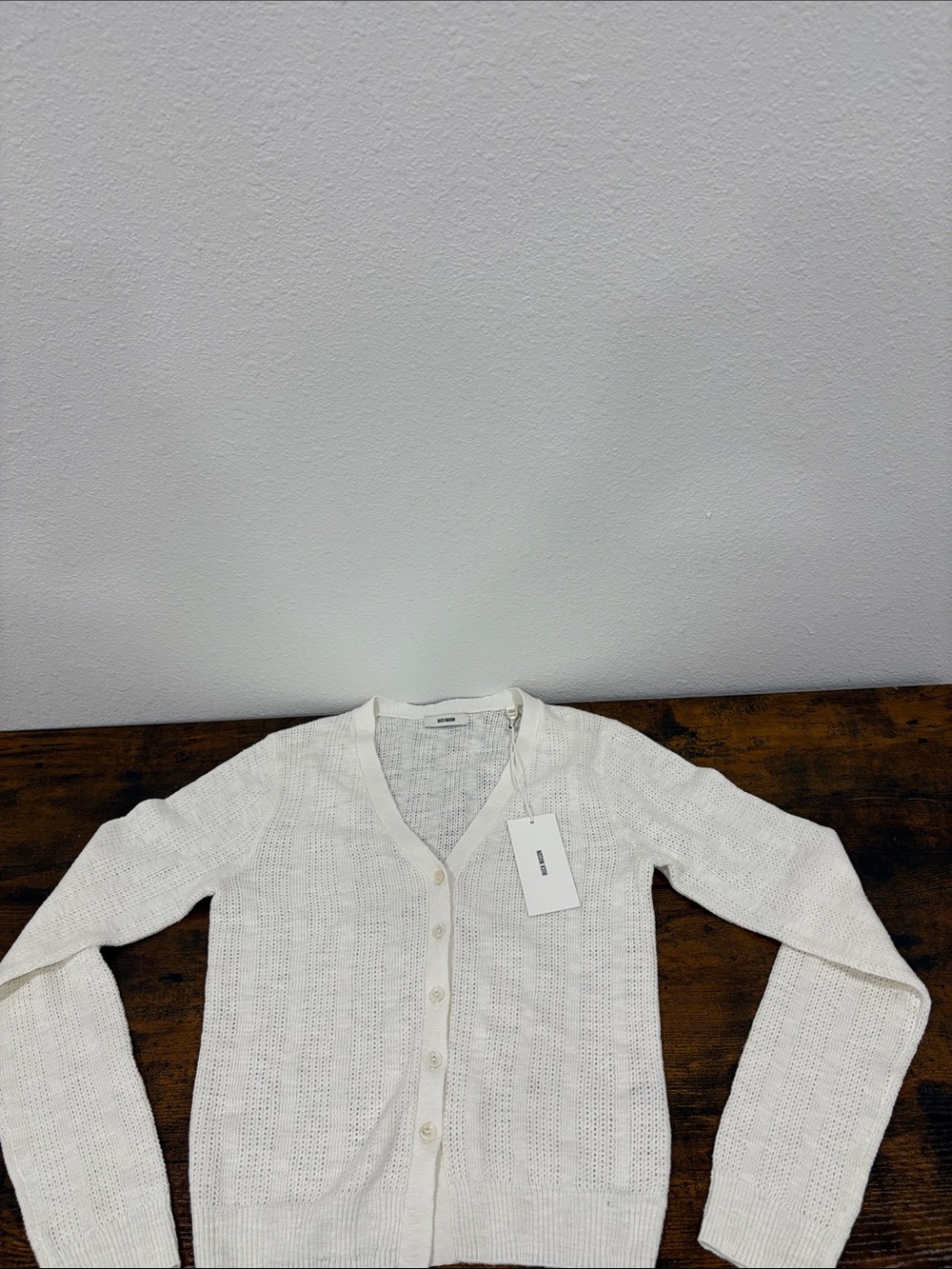 Buck Mason Women’s Seacoast Linen Jacquard Cardigan XS Soft White NWT $178